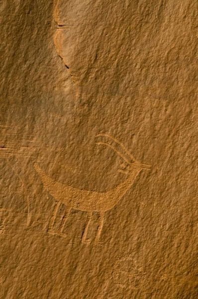 Utah, Monument Valley Petroglyphs on stone wall
